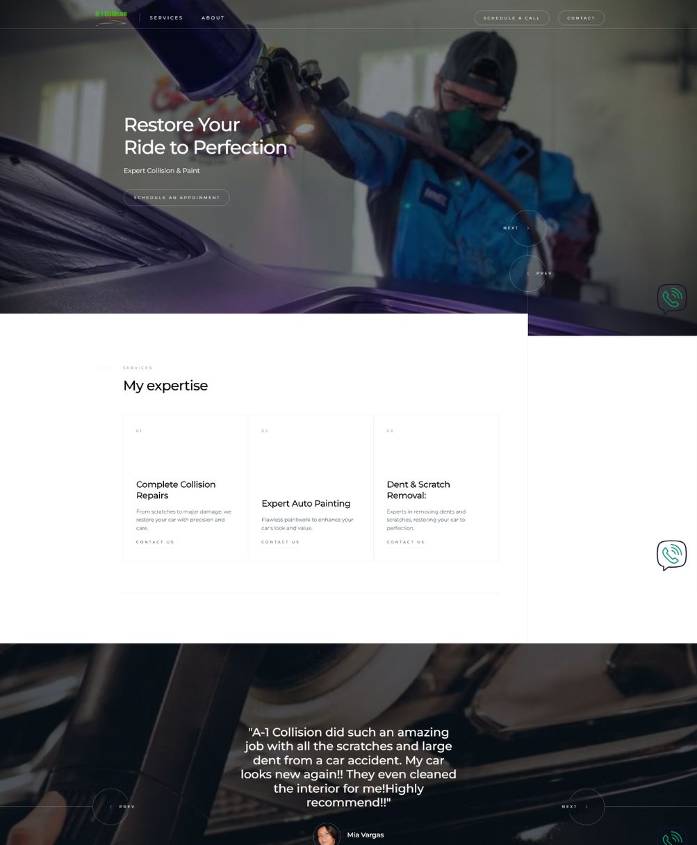 Professional website for A1 Collision Specialists, focusing on auto repair services